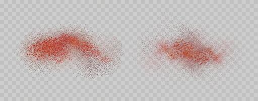 Grainy scatterings of  spicy burst . Splashes of  red pepper powder.Overlay effect chilli or paprika spice splatters. Vector realistic illustration of hot dried spice.