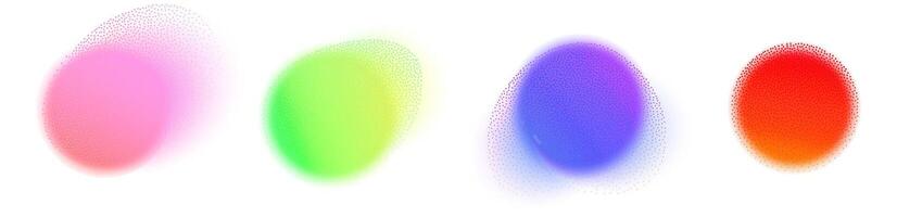 Set of vector illustration featuring an abstract radial gradient blur in shades of purple,green and  blue.Vibrant set of aura glow rounds with a soft  dot neon element.Color holographic round shapes.