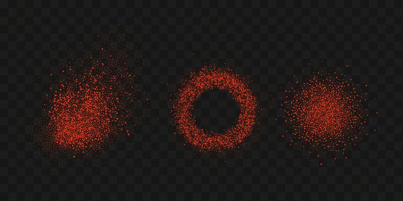 Grainy scatterings of  spicy burst . Splashes of  red pepper powder.Overlay effect chilli or paprika spice splatters. Vector realistic illustration of hot dried spice.