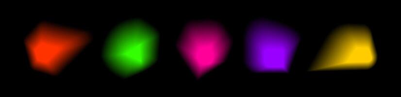 conjunto de vector ilustración presentando un resumen radial degradado difuminar en sombras de verde púrpura y azul.vibrante conjunto de aura resplandor rondas con un suave punto neón elemento.color holográfico redondo formas