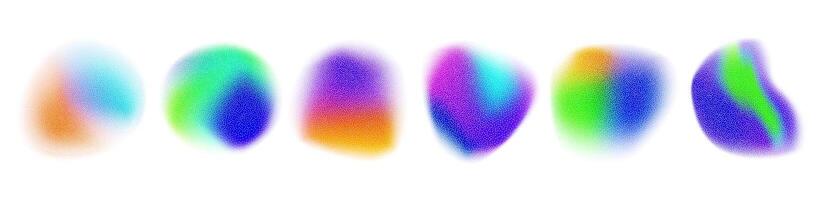 Set of vector illustration featuring an abstract radial gradient blur in shades of purple,green and  blue.Vibrant set of aura glow rounds with a soft  dot neon element.Color holographic round shapes.