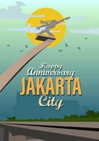 vector dirgantara monument statue pancoran street of Jakarta with blue sky and buildings background happy anniversary city