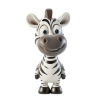 ai genererad 3d tecknad serie zebra karaktär med en vänlig leende, isolerat på en transparent bakgrund, perfekt för barn pedagogisk innehåll och kreativ design element png