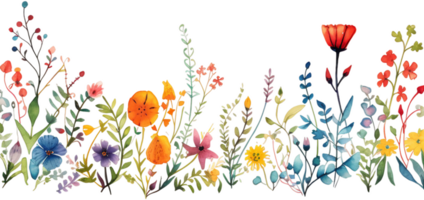 ai généré vibrant fleurs sauvages Prairie aquarelle avec une variété de fleurit png