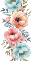 ai gegenereerd levendig waterverf bloemen grens met roze en blauw bloemen png