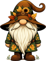 ai généré tournesol chapeau gnome avec l'automne feuilles et tomber récolte thème png