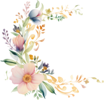 ai gegenereerd etherisch bloemen waterverf hoek met zacht pastel bloemen png