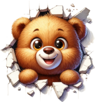 ai generiert glücklich Teddy Bär brechen durch Aquarell Clip Art isoliert png