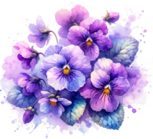 AI generated February Birth Month Flower Violet Watercolor Clipart Isolated png