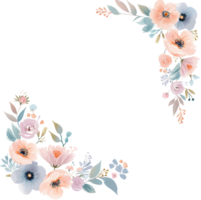 AI generated Corner Watercolor Floral Border with Blush Roses and Foliage png