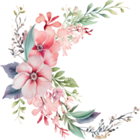 AI generated Watercolor Floral Corner with Blush Roses and Foliage png