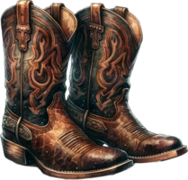 AI generated Vintage Style Cowgirl Boots with Ornate Patterns Watercolor Clipart Isolated png