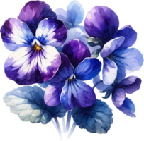 AI generated February Birth Month Flower Violet Watercolor Clipart Isolated png