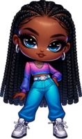 AI generated Chibi Girl in Trendy Denim and Jacket Watercolor Clipart Isolated png