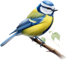 AI generated Blue Tit Bird with Elegant Stripes Watercolor Art png