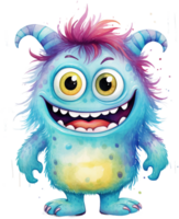 ai generado borroso azul dibujos animados monstruo con púrpura penacho y grande sonrisa png