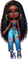 AI generated Trendy Chibi Character with Braids and Ripped Jeans png