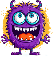 ai generado púrpura monstruo con emocionado expresión y naranja salpicaduras png