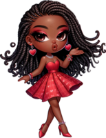 ai généré chibi fille dans espiègle rouge polka point robe aquarelle clipart isolé png