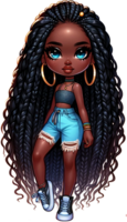 ai generato chibi personaggio con afro acconciatura nel casuale attrezzatura png