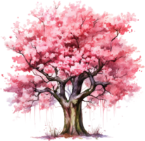 AI generated Pink Cherry Blossom Tree with Watercolor Textured Blossoms png