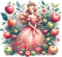 ai generado fructífero belleza con adornado con manzanas vestido png