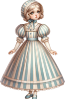 AI generated Antique Doll in Blue and White Striped Dress png