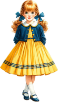 AI generated Little Girl in Yellow Skirt and Blue Jacket Illustration png