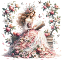 AI generated Apple Harvest Goddess Reading Among the Trees png