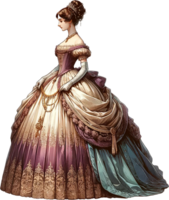 AI generated Elegant Regency Era Lady in Ball Gown Watercolor Clipart Isolated png