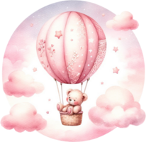 AI generated Teddy Bear in Hot Air Balloon Watercolor Clipart Isolated png