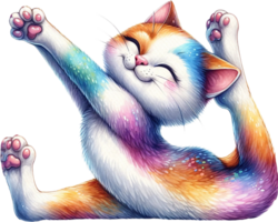 AI generated Colorful Cat in Yoga Stretch Pose Watercolor Clipart Isolated png