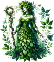 AI generated Enchanted Witch with Plant Garments Watercolor Clipart Isolated png