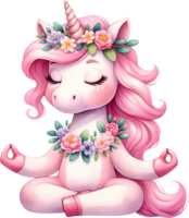 ai generado unicornio meditando en loto actitud acuarela clipart aislado png