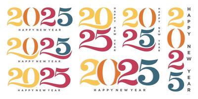 2025 colorful big set of Happy New Year logo design. Vector illustration