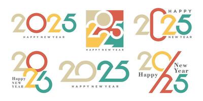 Big Set of 2025 Happy New Year logo text design. 2025 number design template. Vector illustration