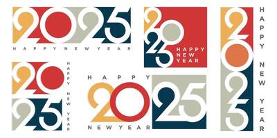 2025 colorful big set of Happy New Year logo design. Vector illustration