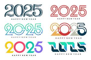 2025 colorful big set of Happy New Year logo design. Vector illustration