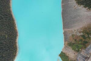 Aerial view of Lake Louise, with its spectacular turquoise color. photo