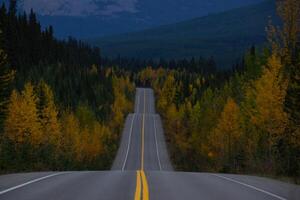 Beautiful straight road in Canada in autumn. photo