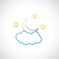 Moon, star and cloud simple outline template. vector