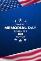 Happy Memorial Day poster with text and blurred american flag. vector