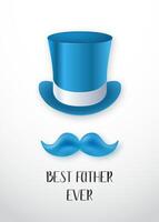 azul parte superior sombrero y Bigote diseño para del padre día. vector