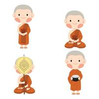 Man buddhist monk  a variety activities set vector