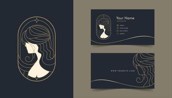 Women's beauty feminine salon logo with business card template vector