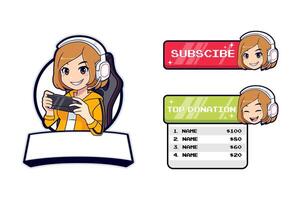 Cute gamer girl mascot logo set for streamer or esport gaming vector