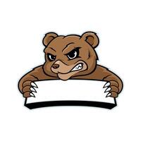 Modern professional grizzly bear holding blank banner for a sport team logo template vector