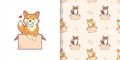 Cute corgis in the cardbox seamless pattern vector