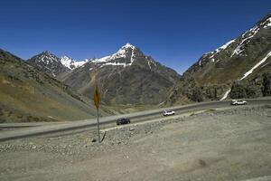 View of mountains in the Andes mountain range near Portillo in summer photo