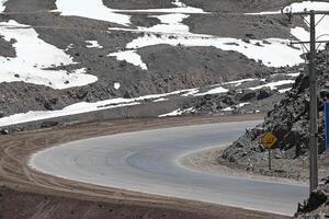 Los Caracoles desert highway, with many curves, in the Andes mountains photo